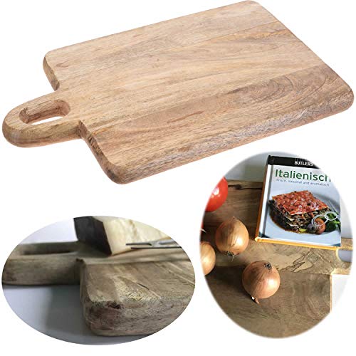 LS-LebenStil Mango Holz Schneidebrett 32cm FSC Vesperbrett Tranchierbrett mit Griff Massiv Servierbrett Küchenbrett Käsebrett Wurstbrett Serviertablett von LS-LebenStil