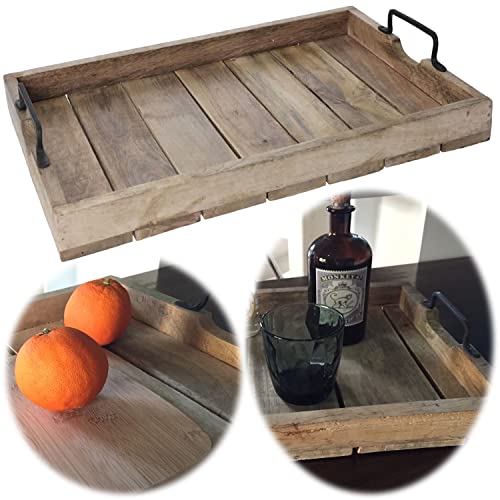 LS-LebenStil Mango-Holz Serviertablett 38x25x5cm Griff-Tablett Betttisch Betttablett Holztablett Küchentablett Frühstückstablett mit Griffen von LS-LebenStil