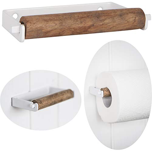 LS-LebenStil Metall Toilettenpapierhalter Weiß 13cm Altum Rollenhalter Holzrolle von LS-LebenStil