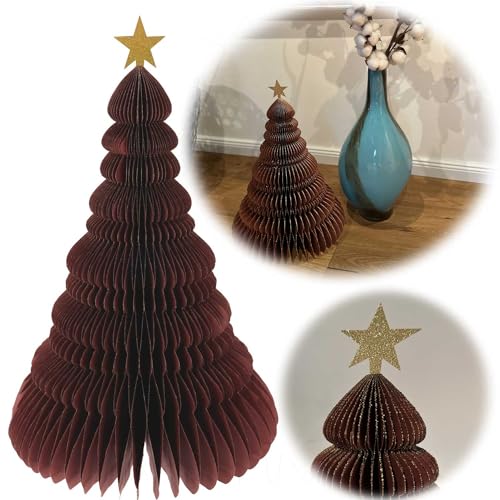 LS-LebenStil Papier XXL Tannenbaum Bordeaux Rot 40cm FSC Faltbarer Papierbaum Weihnachts-Deko Weihnachten Christbaum Wabenball Aufsteller von LS-LebenStil