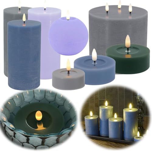 LS-LebenStil Real Flame 2x XL LED 3D Teelichter Ribe Grün 6,8x3cm Echtwachs flammenlose flackernde Kerzen mit Echtwachs-Spiegel Akku Batterie optional mit Fernbedienung/Dimmer/Timer von LS-LebenStil