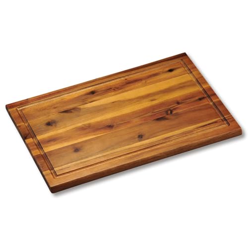 LS-LebenStil Schneidebrett Holz aus 100% Akazie - FSC - 40x26x1,5cm dickes Holzbrett - antibakteriell - massives Schneidbrett mit Saftrille - Holzschneidebrett Tranchierbrett Holzbrett Küchenbrett von LS-LebenStil