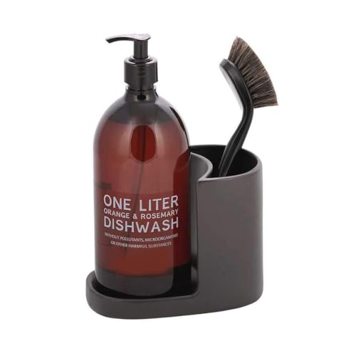 LS-LebenStil Spülbecken Organizer Keramik 16cm Grau/Braun Küche Spüle Badezimmer Waschbecken Schwamm-Halter Utensilienhalter Besteckkorb Besteckständer Stiftebox Stiftehalter Seifenablage von LS-LebenStil