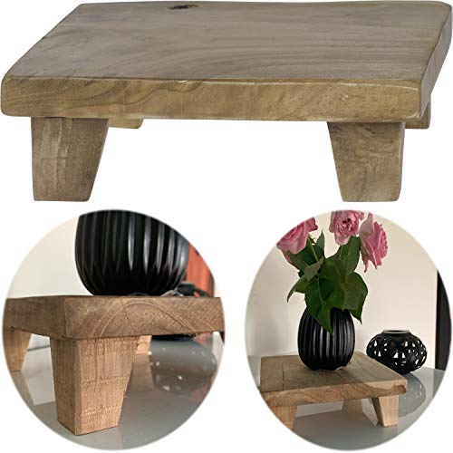LS-LebenStil Teak Holz-Tischchen 20x20x7cm Quadratisch Blumenständer Pflanzenhocker Deko Hocker von LS-LebenStil
