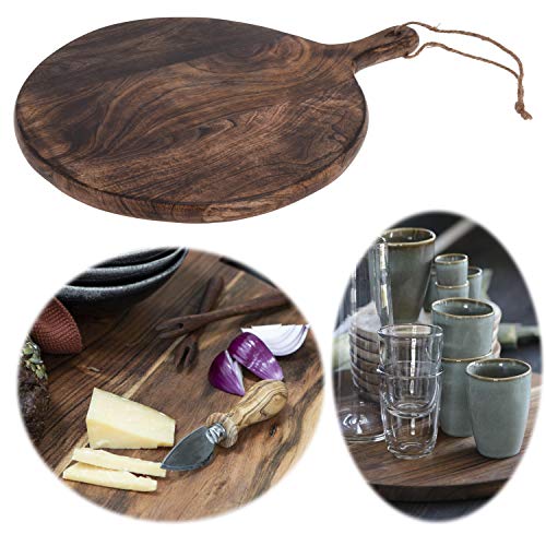 LS-LebenStil Teak Holz Schneidebrett - 40cm - mit Griff - Rund - Pizzateller Vesperbrett Tranchierbrett Massiv Servierbrett Küchenbrett Käsebrett Wurstbrett Serviertablett Schneidebrett Servierbrett LS-LebenStil Teak Holz Schneidebrett - 40cm - mit Griff - Rund - Pizzateller Vesperbrett Tranchierbrett Massiv Servierbrett Küchenbrett Käsebrett Wurstbrett Serviertablett Schneidebrett Servierbrett von LS-LebenStil