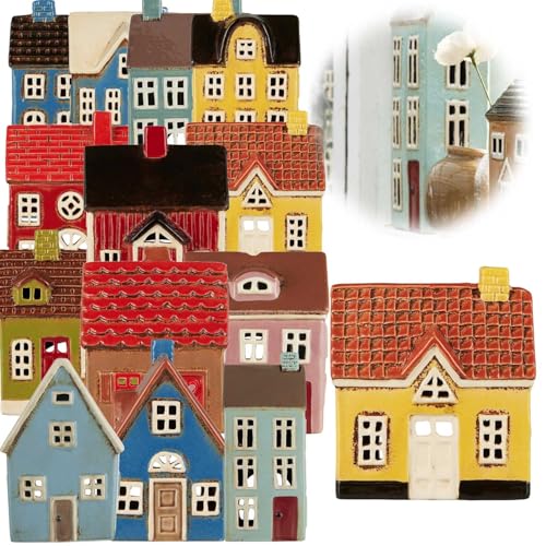 LS-LebenStil Teelichthaus Lichthaus 14cm Gelb Braun Keramik Fachwerkhaus Nyhavn Teelichthalter Windlichthalter Kerzenständer Teelichtständer Windlicht für Teelichter Lichterhaus Fachwerkhaus von LS-LebenStil