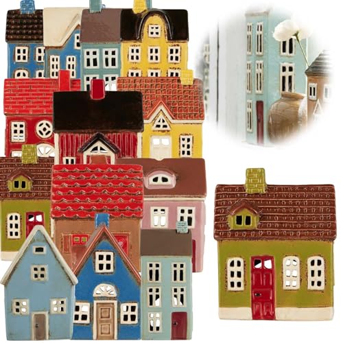 LS-LebenStil Teelichthaus Lichthaus 14cm Grün Braun Keramik Fachwerkhaus Nyhavn Teelichthalter Windlichthalter Kerzenständer Teelichtständer Windlicht für Teelichter Lichterhaus Fachwerkhaus von LS-LebenStil
