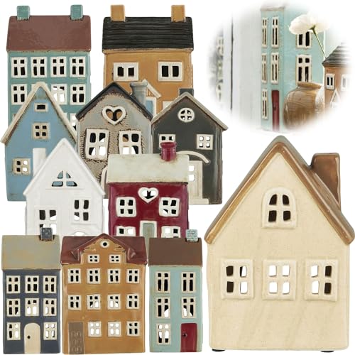 LS-LebenStil Teelichthaus Lichthaus 15cm Braun Beige Keramik Fachwerkhaus Nyhavn Teelichthalter von LS-LebenStil