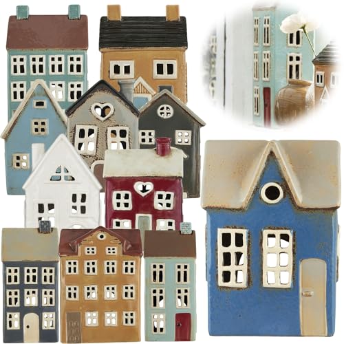 LS-LebenStil Teelichthaus Lichthaus 17cm Blau Creme Keramik Fachwerkhaus Nyhavn Teelichthalter von LS-LebenStil