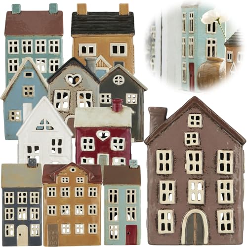 LS-LebenStil Teelichthaus Lichthaus 17cm Braun Weiß Keramik Fachwerkhaus Nyhavn Teelichthalter von LS-LebenStil