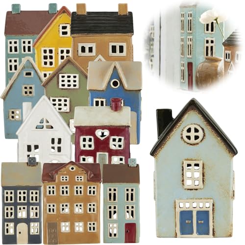 LS-LebenStil Teelichthaus Lichthaus 19cm Blau Schwarz Keramik Fachwerkhaus Nyhavn Teelichthalter von LS-LebenStil