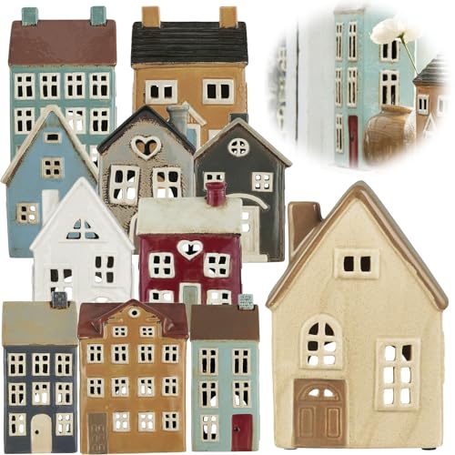 LS-LebenStil Teelichthaus Lichthaus 19cm Braun Beige Keramik Fachwerkhaus Nyhavn Teelichthalter von LS-LebenStil