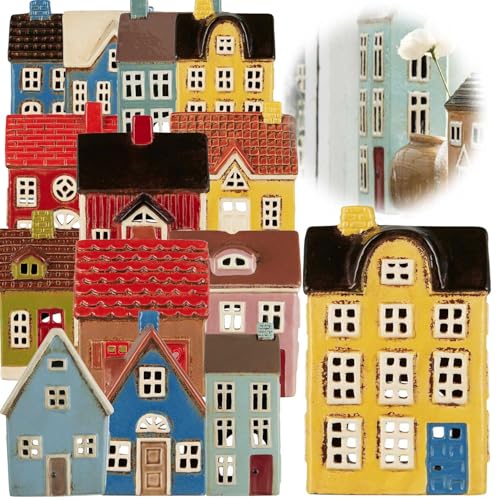 LS-LebenStil Teelichthaus Lichthaus 20cm Gelb Blau Keramik Fachwerkhaus Nyhavn Teelichthalter Windlichthalter Kerzenständer Teelichtständer Windlicht für Teelichter Lichterhaus Fachwerkhaus von LS-LebenStil