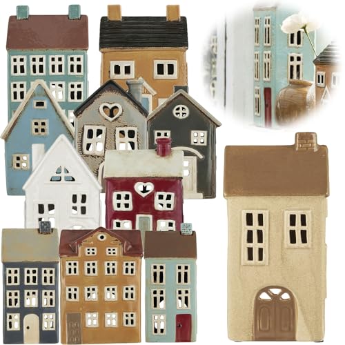 LS-LebenStil Teelichthaus Lichthaus 27cm Braun Beige Keramik Fachwerkhaus Nyhavn Teelichthalter von LS-LebenStil