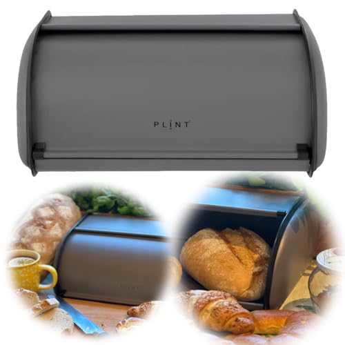 LS-LebenStil Vintage Brotkasten Grau Almost Black 34cm Metall Retro Brotbox mit Roll-Deckel Aufbewahrungskorb Lüftungslöcher Aufbewahrungsbox Nostalgie Brotkorb zum Frischhalten von LS-LebenStil