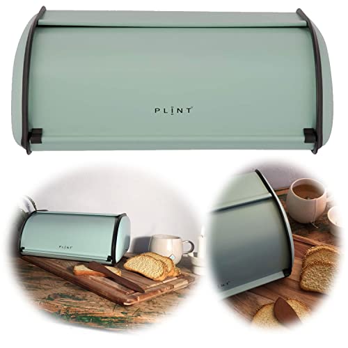 LS-LebenStil Vintage Brotkasten Leaf Grün 34cm Metall Retro Brotbox mit Roll-Deckel Aufbewahrungskorb Lüftungslöcher Aufbewahrungsbox Nostalgie Brotkorb zum Frischhalten von LS-LebenStil