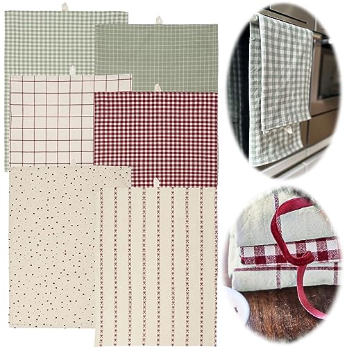 LS-LebenStil Vintage Geschirrtuch 50x70cm Karo Beige Rot 100% Baumwolle Geschirr-Handtuch von LS-LebenStil