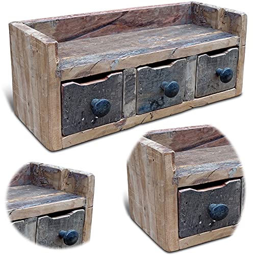 LS-LebenStil Vintage Küchenregal Unika - Fundholz Recycelt - Factory Braun - 35x15cm - 3 Schubladen - Hängend/Freistehend - Ablagefläche Wandboard Organizer Kommode Schubladenregal Schubladenbox von LS-LebenStil