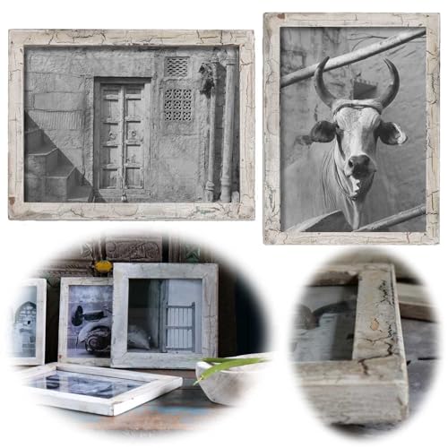 LS-LebenStil XL Vintage Wand Bilderrahmen Dehli - Fundholz Recycelt - Crackle Weiß Fil - 20x30cm - Retro Fotorahmen Leerrahmen für Leinwand Bilder Passepartouts zum Aufhängen Collage Photo Frames von LS-LebenStil
