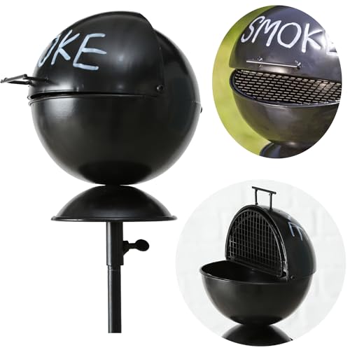 LS-LebenStil XL Aschenbecher BBQ Smoke Schwarz Weiß 65-115cm hoch Teleskop Gartenstab mit Deckel Klappdeckel Windaschenbecher Sturmascher Sturmaschenbecher Garten Balkon für draußen Outdoor von LS-LebenStil