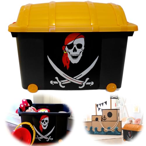 LS-LebenStil XL Kinder Piratenkiste 61x40cm Schatztruhe Spielkiste Pirat Rollbox von LS-LebenStil