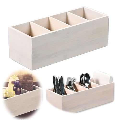 LS-LebenStil XL Landhaus Holz Aufbewahrungsbox 34cm FSC 4 Fächer Cutlery Stiftebox Besteckkorb von LS-LebenStil