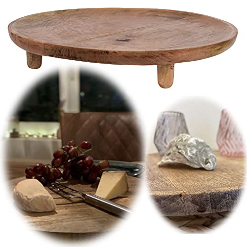 LS-LebenStil XL Mango Serviertablett 37cm Rund Holz Tablett auf Füssen Küchenbrett Käsebrett Wurstbrett Schneidebrett Servierplatte Servierbrett von LS-LebenStil