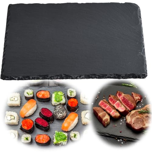 LS-LebenStil XL Schieferplatte 40x30cm Rechteckig Schwarz Servierplatte Schieferteller Tischset Sushi Deko Tablett von LS-LebenStil