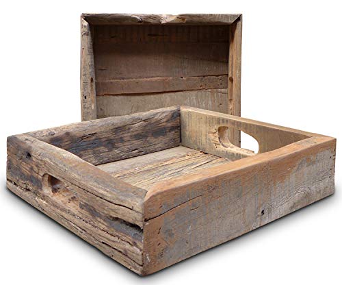 LS-LebenStil XL Vintage Echt-Holz Serviertablett Fundholz 30x30cm Griff-Tablett Betttisch Betttablett von LS-LebenStil