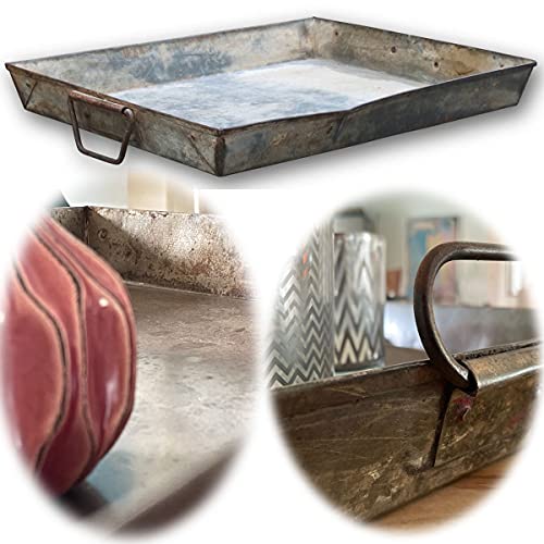 LS-LebenStil XL Vintage Metall Serviertablett Dehli - 53x40cm - Tragegriffe - Zinktablett Deko-Tablett Küchentablett Frühstückstablett Kerzen-Teller Kerzentablett Teetablett Geschirr Getränke von LS-LebenStil