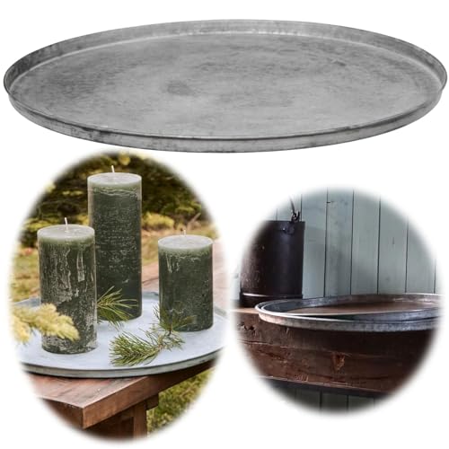 LS-LebenStil XL Vintage Metall Serviertablett Dehli - 46cm - Eisen Rund - Zinktablett Deko-Tablett Küchentablett Frühstückstablett Kerzen-Teller Kerzentablett Teetablett Geschirr Getränke von LS-LebenStil