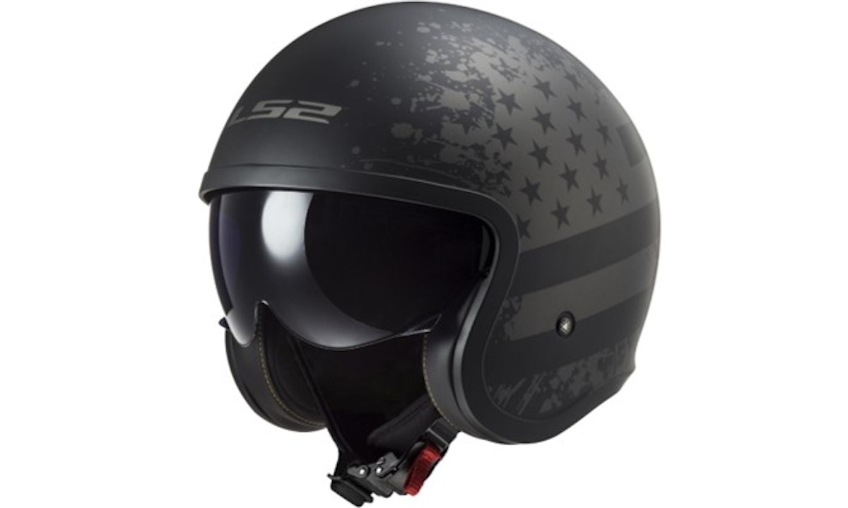 LS2 Jethelm OF599 Spitfire II M Schwarz / Titanium Matt Black Flag von LS2