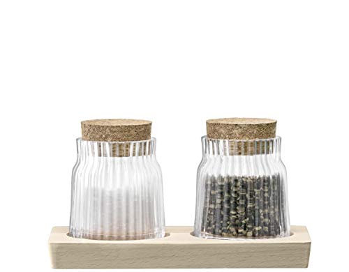 LSA Gio Line Behälter Set & Korkstopfen & Unterteil aus Buchenholz, Glas, Clear, H8.5cm/L16.5cm Klar von LSA