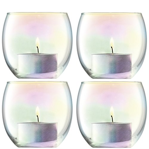 LSA International Pearl Teelichthalter H 6,5 cm, Durchmesser 6,8 cm, Glas, 4 Stück von LSA