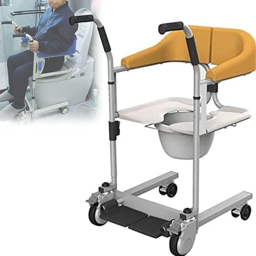 LSBHPPD Patientenlifter-Transferstuhl,Adjustable Lifting Bath Mobile Commode Rollstuhl Wheelchair with Toilet Seat, Patienten Transfer Lift Dusche Stuhl Mit Toilette Für Behinderte,Yellow von LSBHPPD