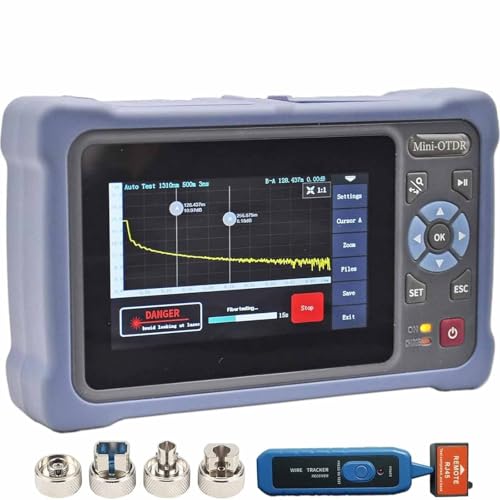 OTDR-Lichtwellenleitertester 1310/1550 nm mit 4,3-Zoll-Touchscreen, Testbereich 5 m – 100 km, mit integriertem SC/FC-Adapter, OPM OLS 1310 1550 nm, LED, RJ45-Tester, VFL 24 dB/22 dB,APC von LSBHPPD