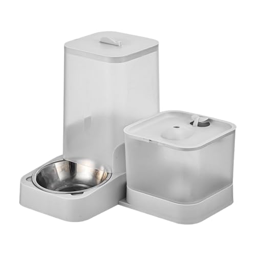 Hundenapf Automatischer Katzenfutterspender - Hundefutterspender Automatischer Futterspender, Edelstahlnapf mit großem Fassungsvermögen, Hundezubehör, Haustierbedarf for Füttern und Tränken(Gray) von LSDLOUYAQNG