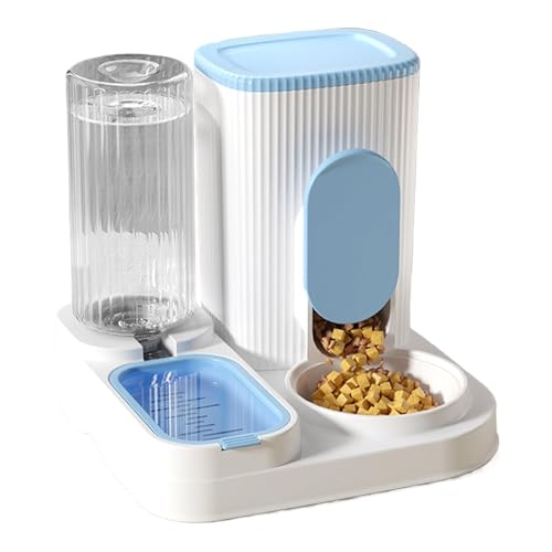 Hundenapf Automatischer Katzenfutterspender – Katzenfutter- und Wasserspender, 2-in-1-Haustierbedarf mit großer Kapazität und abnehmbarem Futternapf, Wassernapf for Welpen und Kätzchen(Blue) von LSDLOUYAQNG