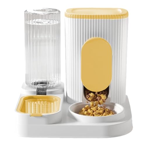 Hundenapf Automatischer Katzenfutterspender – Katzenfutter- und Wasserspender, 2-in-1-Haustierbedarf mit großer Kapazität und abnehmbarem Futternapf, Wassernapf for Welpen und Kätzchen(Yellow) von LSDLOUYAQNG