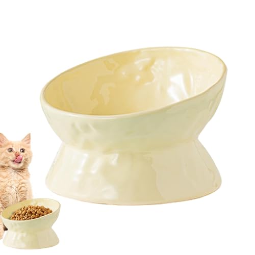 Hundenapf Erhöhter Katzenfutternapf | Erhöhter Futter- und Wassernapf | Schnurrhaarfreundlicher Futternapf for Katzen mit flachem Gesicht und Hauskatzen(Cream yellow oblique mouth large size) von LSDLOUYAQNG