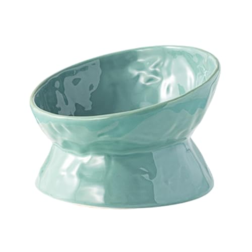 Hundenapf Erhöhter Katzenfutternapf | Erhöhter Futter- und Wassernapf | Schnurrhaarfreundlicher Futternapf for Katzen mit flachem Gesicht und Hauskatzen(Gray blue oblique mouth large) von LSDLOUYAQNG