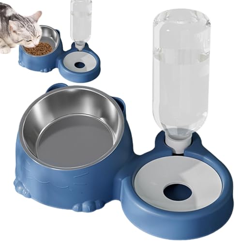Hundenapf Futter- und Wassernäpfe for Katzen, geneigte Futternäpfe for Welpen – Wasserspender und Edelstahlnapf for Katzen und Hunde, abnehmbarer geneigter Napf for Haustiere(Blue) von LSDLOUYAQNG