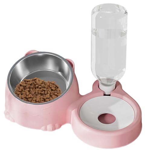 Hundenapf Futter- und Wassernäpfe for Katzen, geneigte Futternäpfe for Welpen – Wasserspender und Edelstahlnapf for Katzen und Hunde, abnehmbarer geneigter Napf for Haustiere(Pink) von LSDLOUYAQNG