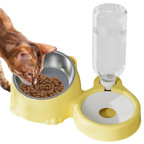 Hundenapf Futter- und Wassernäpfe for Katzen, geneigte Futternäpfe for Welpen – Wasserspender und Edelstahlnapf for Katzen und Hunde, abnehmbarer geneigter Napf for Haustiere(Yellow) von LSDLOUYAQNG