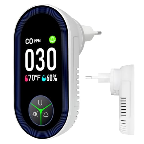 LSENLTY Kohlenmonoxidmelder zum Einstecken in die Wand mit HD-Bildschirm und Anzeige, visuellem und akustischem Alarm, 3-in-1-CO-Melder (CO, Temperatur und Luftfeuchtigkeit) für Reisen im Wohnmobil von LSENLTY