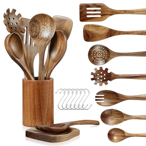 LSFCHUJU Küchenhelfer Set, 10-teiliges Holz Kochutensilien Kochbesteck Set, Hitzebeständiger Kochgeschirr mit Utensilienhalter, Kochset Küchenutensilien, Antihaftbeschichtete, Holzspatel Set (Holz) LSFCHUJU Küchenhelfer Set, 10-teiliges Holz Kochutensilien Kochbesteck Set, Hitzebeständiger Kochgeschirr mit Utensilienhalter, Kochset Küchenutensilien, Antihaftbeschichtete, Holzspatel Set (Holz) von LSFCHUJU