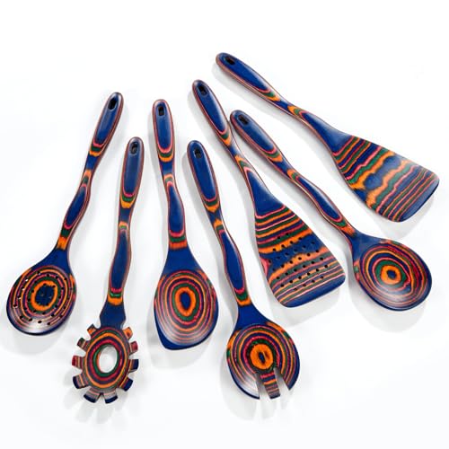 LSFCHUJU Küchenhelfer Set, 7-teiliges Colored Wood Kochutensilien Kochbesteck Set, Hitzebeständiger Kochgeschirr, Kochset Küchenutensilien, Antihaftbeschichtete, Hochwertig Holzspatel Set (Holz) von LSFCHUJU