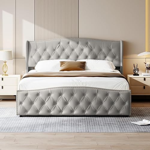 LSFYYDS Gepolstertes Doppelbett, 140 x 200 cm, Lattenrost, Doppelbett mit Stauraum, Bettgestell mit Kopfteil aus Samt LSFYYDS Gepolstertes Doppelbett, 140 x 200 cm, Lattenrost, Doppelbett mit Stauraum, Bettgestell mit Kopfteil aus Samt von LSFYYDS