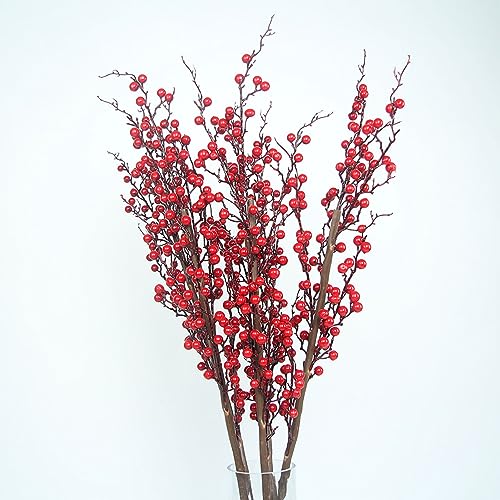 LSFYYDS Künstliche Rote Beerenstiele, Lange Rote Weihnachtsbeeren, Zweige mit Roten Stechpalmenbeeren, Weihnachtliche Rote Beerenpicks für Selbstgemachte Weihnachtsbaumkränze,(12 Gabeln Stechpalme) von LSFYYDS