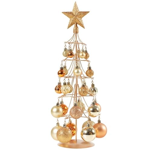 LSFYYDS Künstlicher Weihnachtsbaum mit Kugeln, Künstlicher Weihnachtsbaum aus Eisen mit Sockel, Halloween-Tischbaum, Mini-Tisch-Weihnachtsbaum, Kugeln, Baum für Weihnachten, Halloween, Neujahr,(Gold) von LSFYYDS